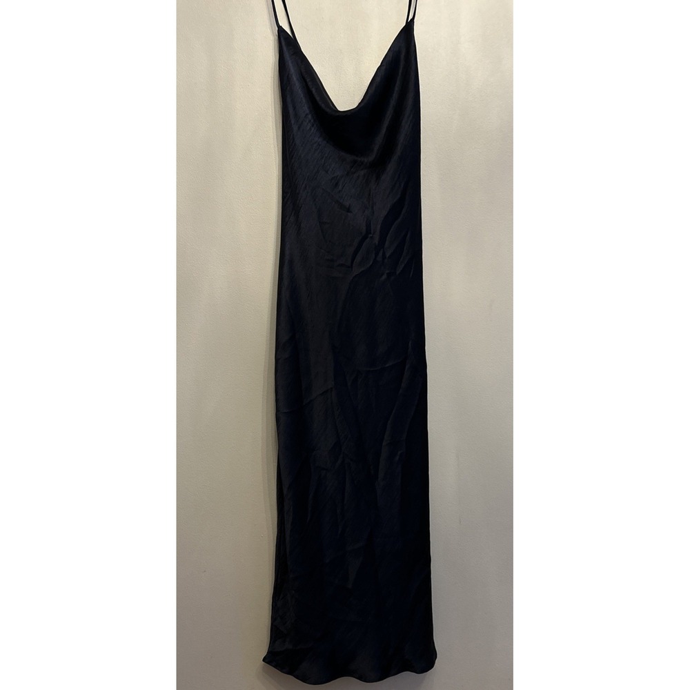 Asos Design Drape Neck Slit Leg Satin Slip Dress Blue Women's Size 12